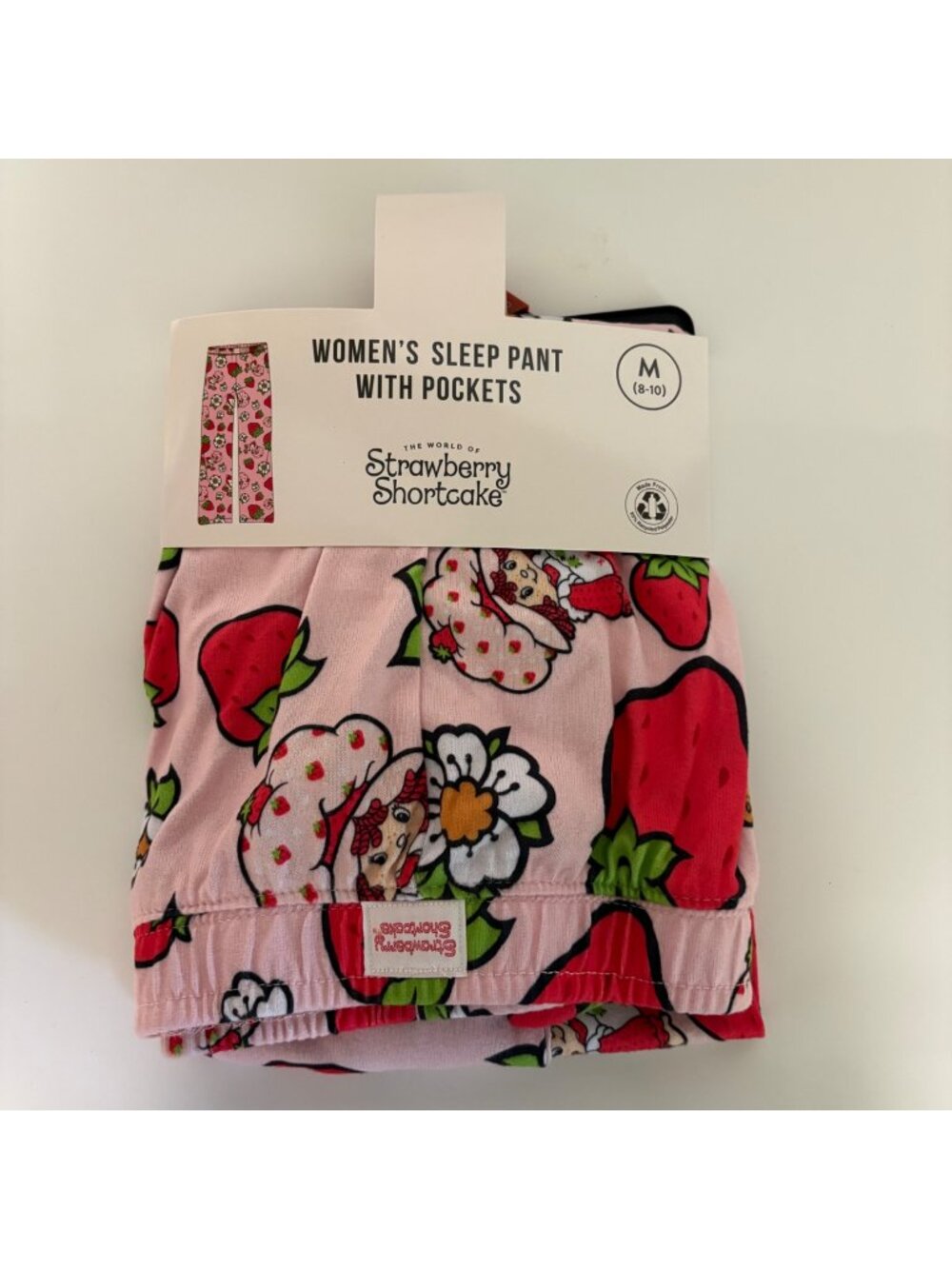 Womens Strawberry Shortcake Sleep Pants Size Medium Pockets Pink Soft Comfy NEW